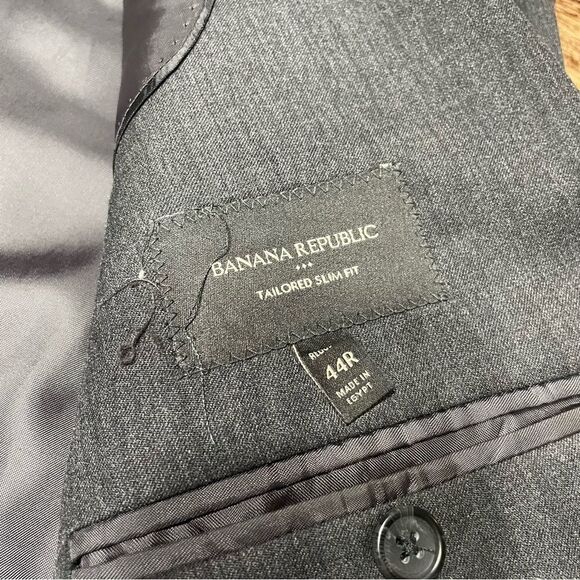 Banana Republic Blazer Men 44R‎ Tailored Slim Fit Wool Blend Charcoal Jacket - Picture 7 of 9
